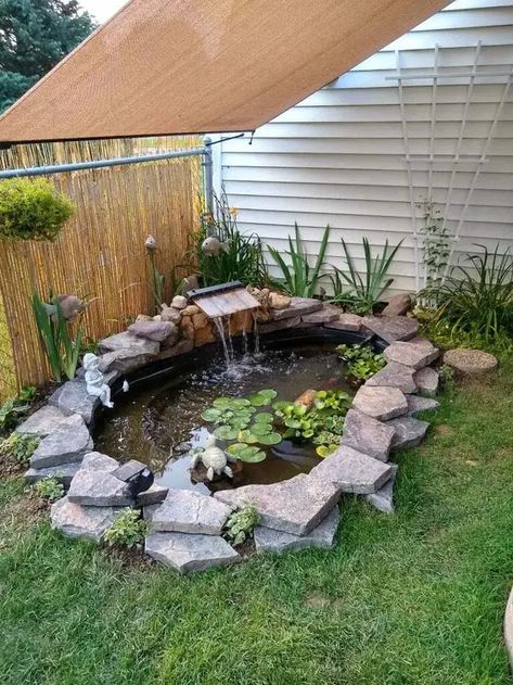 Small Backyard Ponds, Diy Ponds Backyard, Small Garden Layout, Fish Pond Gardens, Garden Pond Design, Outdoor Ponds, Diy Pond, Small Pond, Diy Garden Fountains