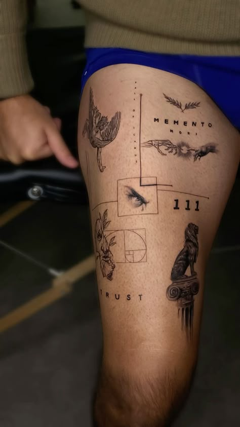 Concept Leg Tattoo, Leg Line Tattoo Men, Men Micro Tattoo, Micro Tattoo Sleeve, Legs Tats, Micro Realism Tattoo Design, Concept Tattoo Design, Full Leg Tattoo Female, Chest Tattoo Birds