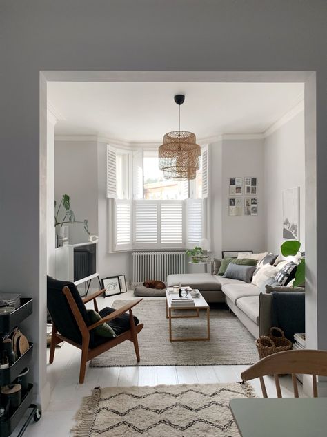 White Painted Floors, Neutral Sofa, Victorian Living Room, Scandi Interiors, Open Plan Living Room, Bed Lights, Painted Wall, Gray Interior, Painted Floors