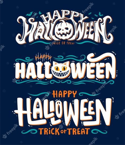 Premium Vector | Happy halloween text banner, lettering design for banner or any art works. vector illustration Halloween Logo Design, Halloween Typography Design, Halloween Images Backgrounds, Decorative Typography, Halloween Lettering, Halloween Typography, Text Banner, Halloween Logo, Halloween Text