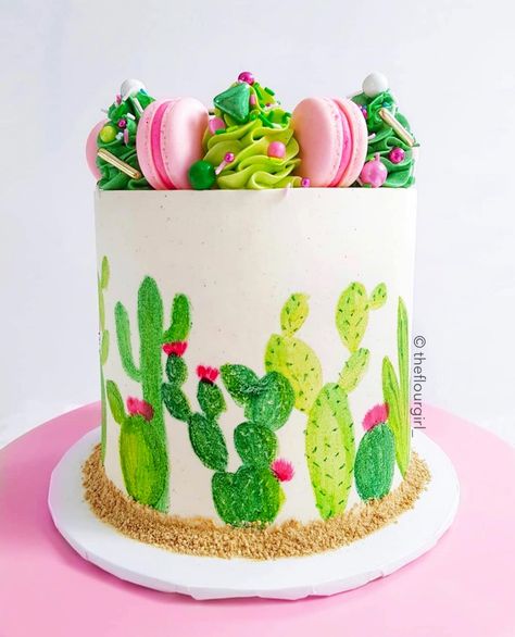 Cinco De Mayo Celebration, Cactus Cake, Lime Cake, Biscoff Cookies, 18th Birthday Cake, Watercolor Birthday, Watercolor Cactus, Cactus Design, Painted Cakes