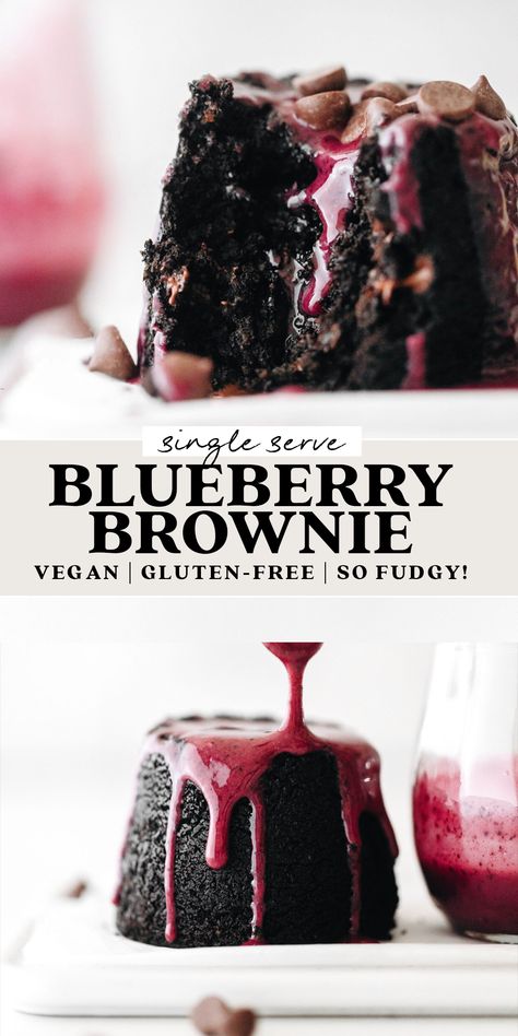 Flourless Single Serve Desserts, Vegan Single Serve Dessert, Blueberry Brownies, Brownie For One, Berry Glaze, Brownie Vegan, Feasting On Fruit, Summer Baking, Berry Dessert