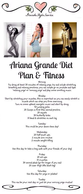 // Ariana grande fitness Celeb Workouts, Ariana Grande Height, Ariana Grande Diet, Model Requirements, Ariana Grande Body, Diet Routine, Books And Tea, Fitness Plan, Diet And Exercise