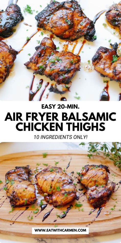 Juicy Balsamic Chicken Thighs are perfectly cooked in the air fryer for a quick, flavorful autumn dinner. Save this pin and check out the recipe for a healthy fall meal! Maple Balsamic Chicken, Chicken Thighs Air Fryer, Balsamic Chicken Thighs, Garlic Balsamic, Air Fryer Chicken Thighs, Autumn Dinner, Balsamic Vinegar Chicken, Fall Meal, Maple Balsamic