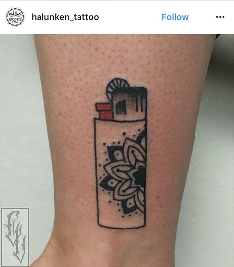 Clipper Lighter Tattoo, Bic Lighter Tattoo, Traditional Lighter Tattoo, Lighter Tattoo Design, Lighter Tattoos, Flask Tattoo, Lighter Tattoo, Tooth Tattoo, Behind Ear Tattoos