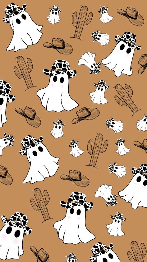 Cute Fall Western Wallpapers, Boot Scootin Spooky Wallpaper, Halloween Cow Background, Country Halloween Backgrounds, Unique Halloween Wallpaper, Halloween Country Wallpaper, Halloween Themed Phone Wallpaper, Cowboy Boot Design Drawing, Spooky Cow Wallpaper