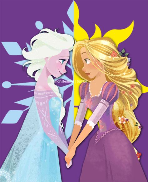 Tangled the Frozen Rapunzel and Elsa Brittney Lee, 4 Panel Life, Frozen And Tangled, Images Disney, Disney Princess Art, Princess Art, Disney Films, Disney Fun, Disney Fan Art