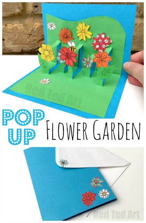 3D Flower Card DIY - Pop Up Cards for Kids - Red Ted Art Pop Up Flower, Grandma Diy, Diy Pop Up Cards, Hadiah Diy, Diy Pop, Kraf Kertas, Flower Card, Diy Mothers Day Gifts, Mother's Day Diy