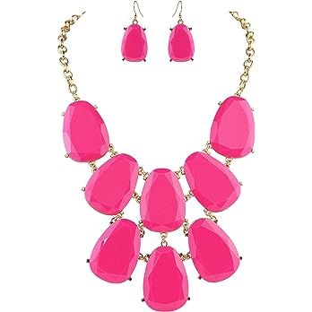 Amazon.com: Firstmeet Statement Bubble Chunky Pendant Necklace with Earrings (XL-1123-yellow) : Clothing, Shoes & Jewelry Chunky Pendant Necklace, Chunky Pendant, Pink Clothing, Statement Collar, Statement Collar Necklace, Pretty Images, Solid Color Dress, Cute Necklace, Bib Necklace