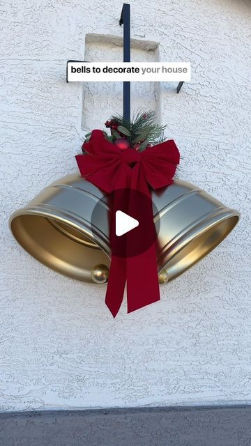 Bells Decorations Hanging, Christmas Bells Decorations Ideas, Diy Christmas Bells Decorations, Christmas Bells Diy, Christmas Bells Craft, Diy Christmas Bells, Bells Christmas Decor, Bell Painting, Oversized Planters