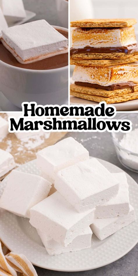 The best homemade marshmallow recipe with tips for success and step-by-step photos! Get easy, soft, fluffy, and perfect marshmallows every time. Perfect for s'mores, hot chocolate, or on their own! Marshmellow Recipes Easy, Marshmallow Recipe No Corn Syrup, Marshmellow Treats, Making Marshmallows, Homemade Marshmallow Recipe, Marshmallow Recipe, Flavored Marshmallows, Homemade Marshmallow, How To Make Marshmallows