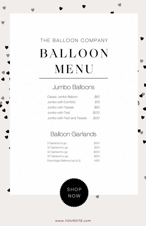 Transform Your Balloon Business with Our Editable Balloon Menu Templates! 🎈 Perfect for Balloon Artists. Bring your balloon decor vision to life and wow your clients with professional pricing and presentation. Download now and elevate your event styling business! #BalloonMenu #BalloonMockup #BalloonDecor #sweetcart #MarqueeLetters #Backdrops #EditableMenu #CanvaTemplates #BalloonArch #BalloonArtist #BalloonGarland #WeddingStyling #PartyDecor Styling Business, Balloon Business, Sweet Carts, Balloon Artist, Planning Tools, Business Essentials, Marquee Letters, Balloon Decor, Event Planners