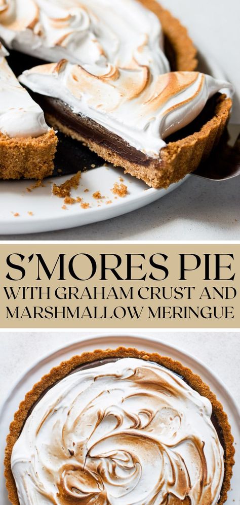 Smores Pie Recipe, Graham Cracker Crust Pie Recipes, Marshmallow Meringue, Graham Cracker Crust Recipe, Chocolate Tarts Recipe, Smores Pie, Easy S, Graham Cracker Recipes, Graham Cracker Crust Pie