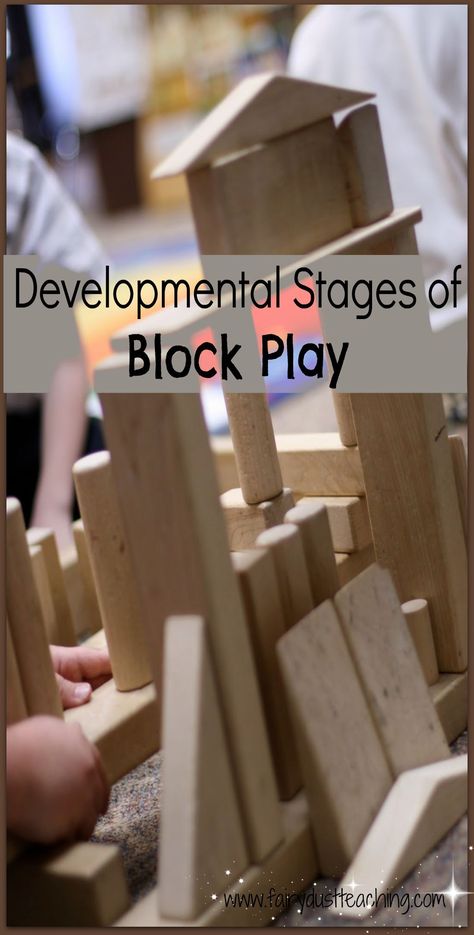 Learn more about the Developmental Stages of Block Play at http://fairydustteaching.com/2011/03/developmental-stages-of-block-play/. Block Center Preschool, Preschool Building, Papan Tulis Kapur, Child Development Theories, Fairy Dust Teaching, Blocks Preschool, Construction Play, Block Center, Block Area