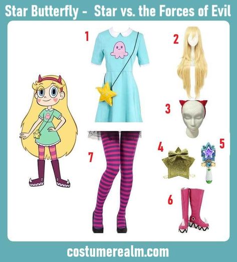 How To Dress Like Star Butterfly Costume Guide For Halloween Star Butterfly Costume, Star Butterfly Cosplay, Butterfly Halloween Costume, Outfits Guide, Butterfly Halloween, Long Blonde Wig, Costume Guide, Princess Wands, Butterfly Costume