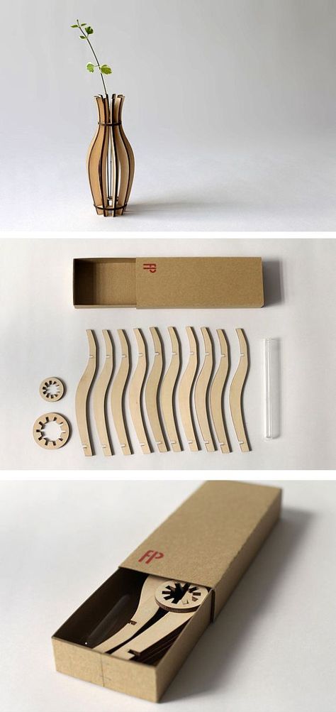 Plywood Vase - laser cut by Flat Packables  Great idea for a book form Lézervágott Fa, Idee Cricut, Woodworking Tools Workshop, Simple Object, Cnc Projects, Cardboard Furniture, Woodworking Jigs, 3d Laser, Lasercut Design