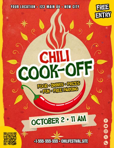 Chili Cook-Off Event Flyer Linkedin Background Image, Linkedin Background, Linkedin Banner, Kindle Book Cover, Chili Cook Off, Etsy Banner, Campaign Posters, Working Remotely, Blog Header