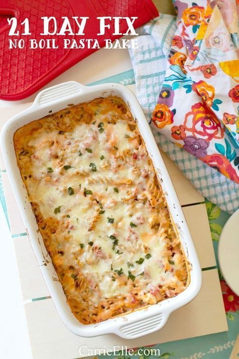 21 Day Fix No Boil Pasta Bake (makes great leftovers and freezes well, too!) 21 Day Fix Crockpot, No Boil Pasta Bake, No Boil Pasta, Creamy Cheesy Chicken, Beachbody 21 Day Fix, Cheesy Chicken Pasta, Creamy Pasta Bake, Fixate Recipes, 21 Day Fix Diet