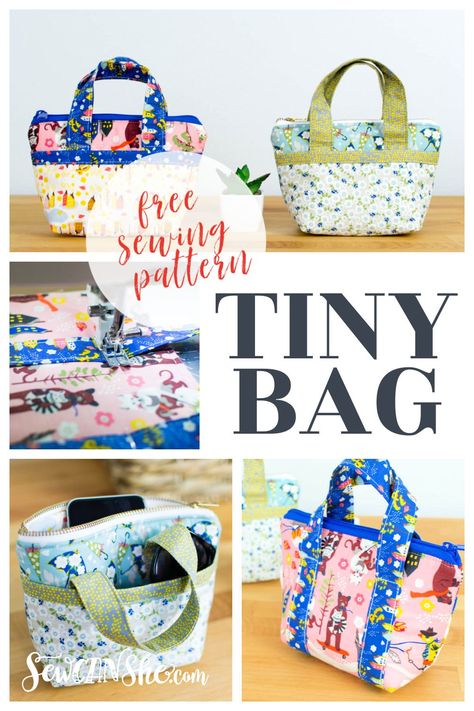 Tiny Bag Sewing Pattern - Sew a super adorable tote - free pattern! Tiny Bag Pattern, Small Tote Bag Pattern, Mini Bag Pattern, Small Bag Pattern, Tiny Bags, Free Printable Sewing Patterns, Tote Bag Pattern Free, Bags Patterns, Bags Sewing