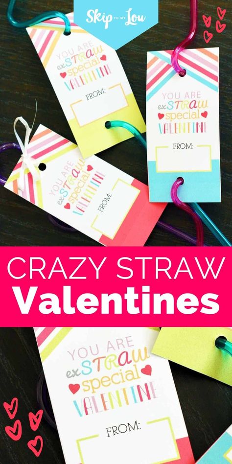 Crazy Straw Valentine Printable, Creative Valentine Cards, Crazy Straw Valentine, Free Printable Valentines Tags, Straw Valentine, Crazy Straws, Monster Valentines, Puppy Valentines, Free Printable Tags