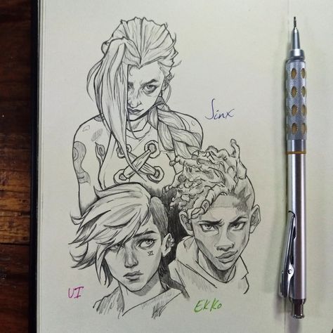 Jinx And Ekko Drawing, Vi Arcane Drawing Sketch, Arcane Vi Drawing, Arcane Sketch Drawing, Vi Arcane Sketch, Arcane Drawing Sketch, Vi Arcane Drawing, Portfolio Art Ideas, Jinx Sketch Art