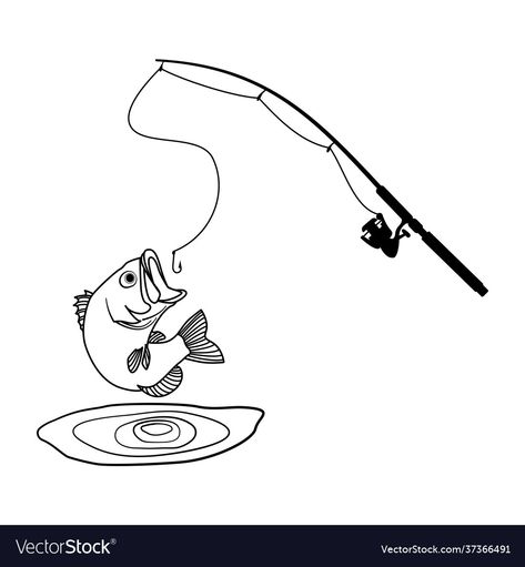 Bass Fish Outline, Drawing Fish, Fish Outline, Bass Fish, White Illustration, Black And White Illustration, Bass Fishing, Fishing Rod, Transparent Png