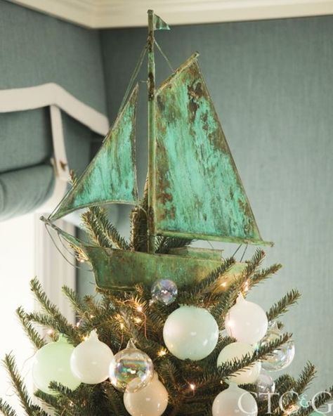 Nautical Christmas Decor, Christmas Tree Topper Ideas, Tree Topper Ideas, Nautical Christmas Tree, Beach Christmas Decorations, Coastal Christmas Tree, Coastal Christmas Decor, Coastal Holiday, Nautical Christmas