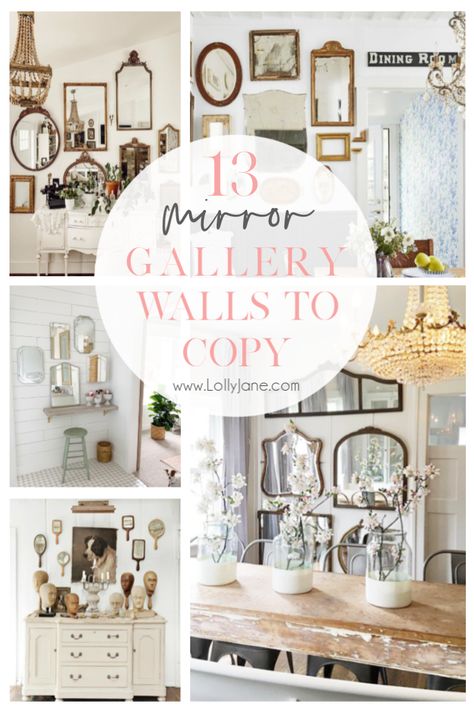 13 gorgeous mirror gallery wall ideas to copy! Gather thrifted mirrors then group them together for a gorgeous statement! #mirrorgallerywall #gallerymirrorwallideas #gallerywallideas #mirrorgallerywall #howtodecoratewithmirrors #waystodecoratewithmirrors Entryway Black And White, Mirror Gallery Wall Ideas, Wall Frame Arrangements, Family Entryway, Mirror Wall Ideas, Mirrors On Wall, Gallery Wall Ideas Living Room, Dorm Canvas, Entryway Gallery Wall