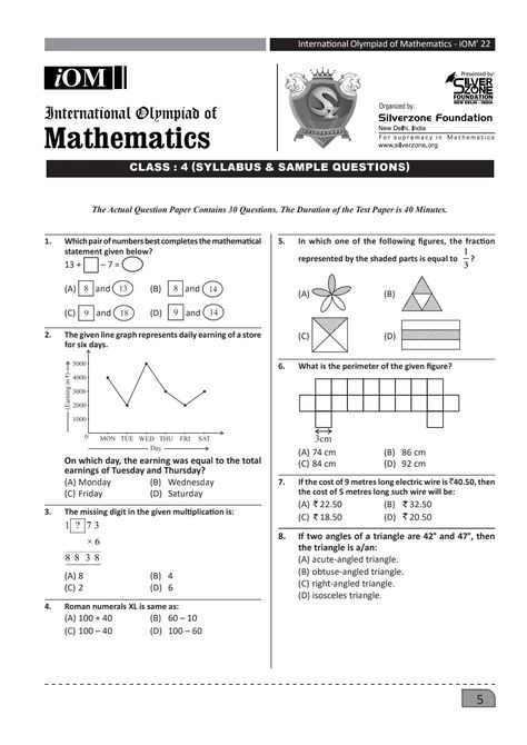 Class 4 iOM Maths Olympiad sample paper.pdf - Google Drive Class 3 Maths, Olympiad Exam, Maths Worksheet, Math Olympiad, Maths Paper, Sample Paper, Online Quiz, Math Worksheet, Question Paper