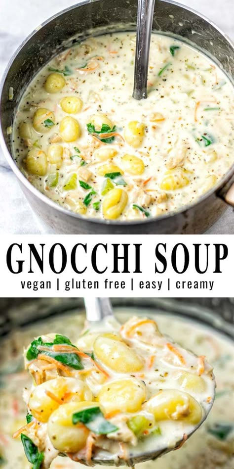 This Gnocchi Soup is ready in 20 minutes, creamy, rich, satisfying. No doubt it will be a favorite for your family in no time. You will never taste it's vegan and so easy to make. #vegan #dairyfree #vegetarian #dinner #lunch #contentednesscooking #mealprep #gnocchisoup Chicken Cubes, Vegetarian Soup Recipes, Gnocchi Soup, Vegan Soup Recipes, Vegan Soups, Tasty Vegetarian Recipes, Vegetarian Soup, Vegan Soup, Vegetarian Dinner