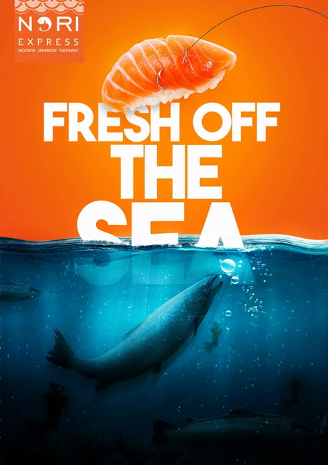 Creative Food Poster Design, Print Advertising Design, Sea Poster, K Design, Social Media Advertising Design, Fish Graphic, Publicidad Creativa, Graphic Design Ads, Food Graphic Design