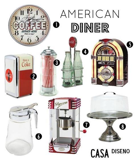 Last week we had fun looking at American diners with a 1950’s feel (see “Editor’s Journal: The Allure of Old-Fashioned Diners“). After viewing many inspiring photos we wanted to take things one step further by recreating the classic diner sentiment in our own kitchens – and in thinking about such a retro design we knew … 1950 American Diner, American Diner Kitchen, 1950 Diner, 50s Diner Kitchen, 50s Decor, Diner Aesthetic, 1950s Diner, 50s Kitchen, 50s Diner