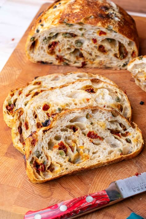 Sun-Dried Tomato Sourdough Bread with Capers – Sourdough Brandon Different Flavor Sourdough Bread, Sundried Tomato Bread Recipes, Sun Dried Tomato Bagel Recipe, Mediterranean Sourdough Bread, Pesto Parmesan Sourdough, Pumpkin Chocolate Chip Sourdough Bread, Artichoke Sourdough Bread, Mother’s Day Sourdough, Basil Sourdough Bread