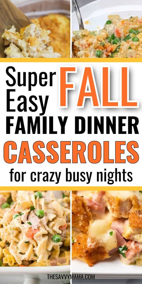 A collage of super easy fall family dinner casseroles featuring creamy and cheesy dishes, perfect for quick, budget-friendly meals on busy nights. Fall Cozy Dinner Ideas, Healthy Cheap Family Dinners, Quick Rainy Day Dinner Ideas, Busy Night Dinners Families, Sunday Dinner Casseroles, Fall Dinner Casseroles, Cheap Dinners For A Family Budget, Quick Winter Dinner Recipes, Easy Family Dinners Healthy