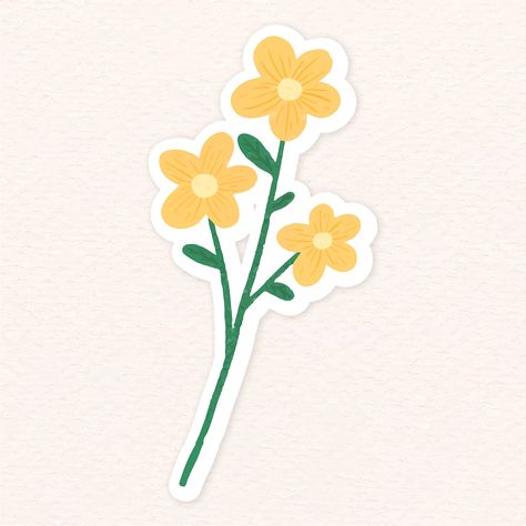 Yellow flowers sticker illustration | premium image by rawpixel.com / katie Hand Cartoon, Sticker Mockup, Yellow Aesthetic Pastel, Vintage Paper Textures, Sticker Illustration, Sticker Aesthetic, Vintage Music Posters, Yellow Theme, Leaf Illustration