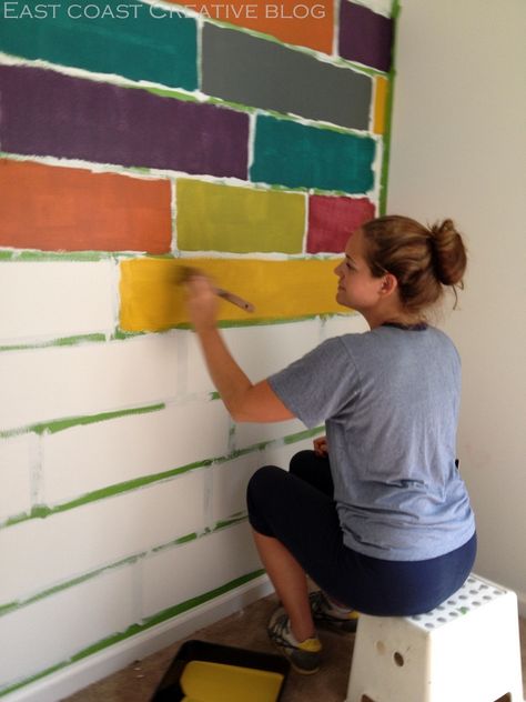 Painting 1 Wall A Different Color, Fun Wall Ideas Paint, Fun Painted Accent Walls, Daycare Wall Ideas Paint, Different Wall Painting Ideas, Colorful Wall Colors, Fun Playroom Wall Ideas, Fun Accent Wall Ideas Paint, Playroom Accent Wall Ideas Paint