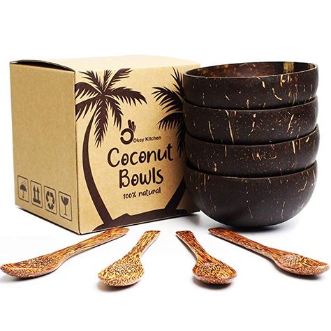 Coconut Shell Crafts, Coconut Bowls, Wooden Salad Bowl, Coconut Smoothie, Smoothie Makers, Coconut Bowl, Salad Bowls Set, Eco Friendly Kitchen, Wood Spoon