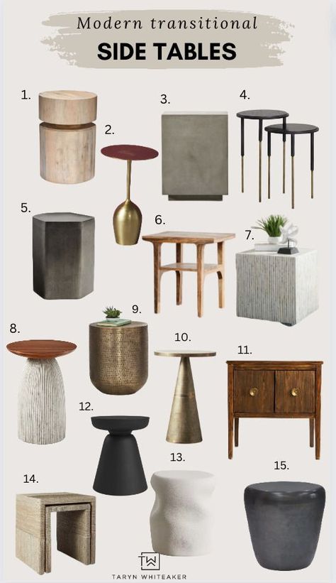 16 Modern side table ideas for your neutral modern home! All within great price points. Modern Side Table Decor, Modern Side Table Living Room, Room Cool Ideas, Bedroom Side Table Ideas, Side Table Ideas, Wooden Bed Side Table, Bedroom Bench Modern, Bed Side Table Design, Concrete Stool