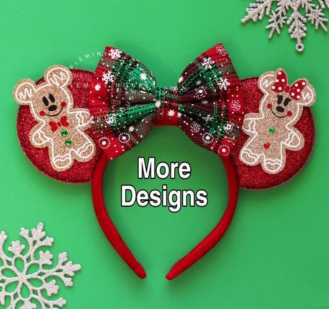 Gingerbread Mickey Ears, Disney Christmas Ears Diy, Christmas Minnie Ears, Christmas Disney Ears, Christmas Mickey Ears, Ear Inspiration, Disneyland 2024, Disney Xmas, Diy Disney Ears