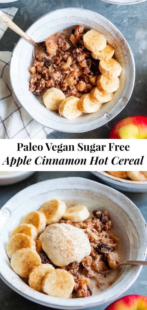 This easy Apple Cinnamon Paleo Hot Cereal is ready in just 10 minutes, free of added sugar, Paleo, and vegan.  Just as delicious for an afternoon snack as it is for breakfast! Great for kids too! #paleo #cleaneating #vegan Easy Dinner Healthy, Paleo Breakfast Easy, Paleo Running Momma, Paleo Kids, Whole30 Vegan, Paleo Recipes Breakfast, Sweet Potato And Apple, Whole 30 Breakfast, Hot Cereal