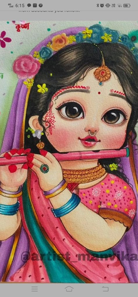 Radha Rani Cartoon Images, Art Dp For Instagram, Nature Drawing With Color, Indian Goddess Drawing, Radha Ji Drawing, Little Radha Rani, Radha Rani Art, Cute Radha Rani, Radha Rani Image