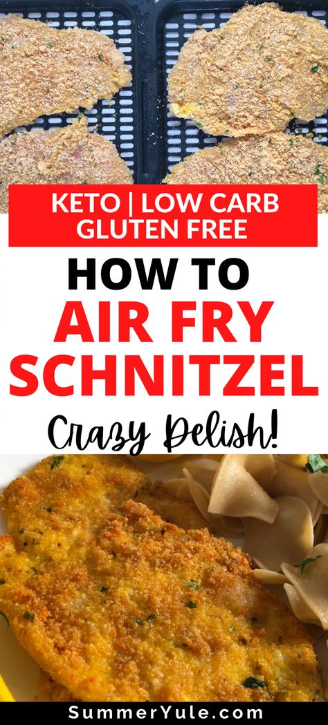 Chicken Snitzel In Air Fryer, Chicken Schnitzel Air Fryer, Chicken Snitzel Recipe, Airfryer Keto, Air Fry Chicken, Chicken Schnitzel Recipe, Pork Schnitzel Recipe, Pork Panko, Man Meals