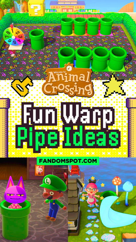 If you love Super Mario then you probably love the warp pines added into ACNH. And this inspiration gallery offers a handful of ideas on how to creatively add these warp pipes into your island. Acnh Mario Ideas, Acnh Fairytale, Mario Land, Mermaid Cove, Acnh Ideas, Mario Games, Super Secret, Animal Crossing Game, Wooden Decks