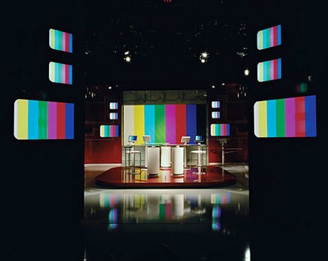 "Remote Control" by Marina Gadonneix. Photos of empty TV studios #smpte Tv Stand Styling, Tv Decoration, Tv Over Fireplace, Stage Set Design, Stage Set, Scenic Design, Room Idea, Tv Movie, Stage Design