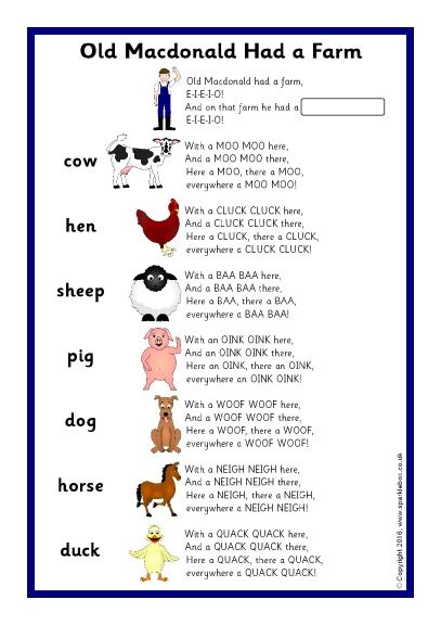 Old Macdonald Song Sheet (SB11437) - SparkleBox Old Mcdonald Had A Farm, Farm Songs, Ingles Kids, Music Nursery, Rhymes Lyrics, Nursery Rhymes Lyrics, Old Mcdonald, Nursery Rhymes Preschool, Nursery Rhymes Activities