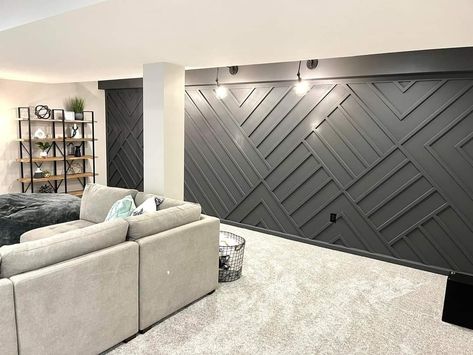 Accent Wall Theater Room, Basement Accent Wall Ideas, Basement Accent Wall, Basement Vibes, Basement Refresh, Basement Living, Basement Living Rooms, Basement Makeover, Basement Walls