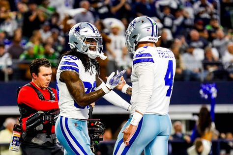 Cowboys Mobile: Dallas Cowboys' CeeDee Lamb, left, and Dak Prescott (4) celebrate after Lamb's touchdown catch in the first half of an NFL football game against the Seattle Seahawks in Arlington, Texas, Thursday, Nov. 30, 2023. (AP Photo/Roger Steinman) Roger Steinman Dak Prescott And Ceedee Lamb, Ceedee Lamb, Nfl Football Games, Arlington Texas, Dak Prescott, Nfl Players, Football Game, Seattle Seahawks, Art Styles