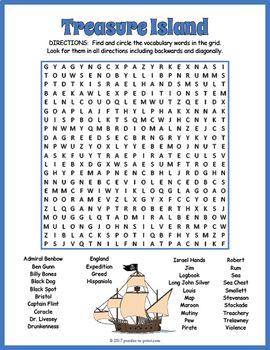 Treasure Island Word Search Puzzle by Puzzles to Print | TpT School Sheets, Treasure Island Book, Word Search Puzzles Printables, Pirate Activities, Escape Room Puzzles, No Prep Activities, Work Sheet, Prep Activities, Bell Ringers