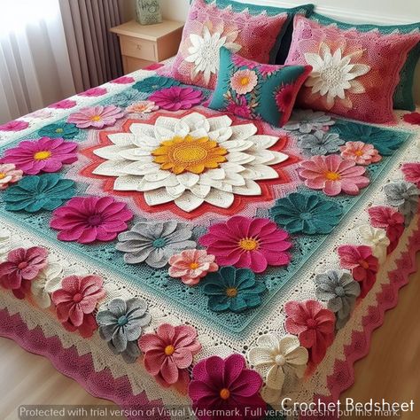 Crocheter-crochet fashion crochet gift Bedsheets Designs, Quick Crochet Blanket, Crochet Bedsheets, Bed Sheet Painting Design, Crochet Bed, Crochet Square Blanket, Yarn Flowers, Easy Crochet Patterns Free, Crochet Blanket Designs