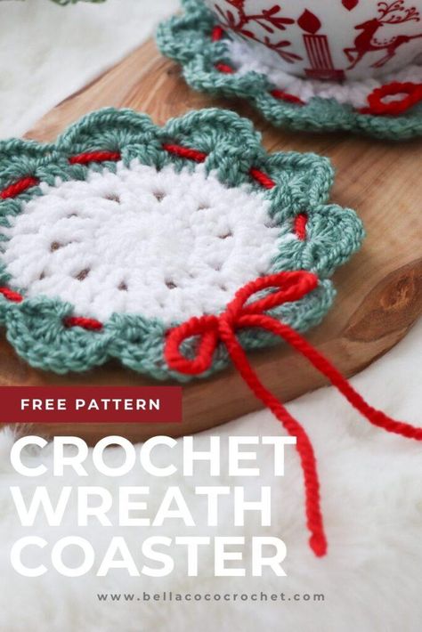 Crochet Heating Pad, Crochet Coaster Ideas, Free Crochet Coaster Patterns, Crocheting Tutorial, Knitting Quilt, Crochet Coasters Free Pattern, Crochet Wreath, Crochet Holiday, Christmas Yarn